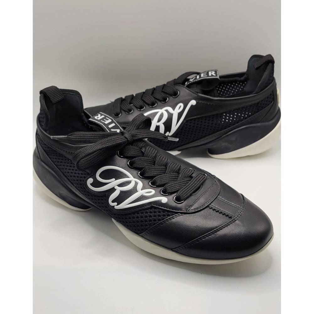 Black Leather With Mesh Trim Roger Vivier Lace Up Sneakers Size 36.5